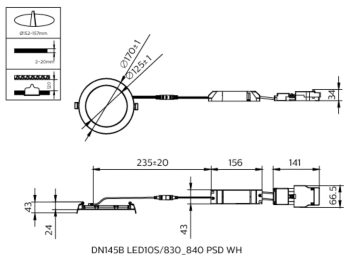 Dimension Drawing (without table) - DN145B LED10S/830_840 PSD WH