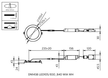 Dimension Drawing (without table) - DN145B LED10S/830_840 WIA WH