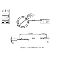 Dimension Drawing (without table) - DN145B LED20S/830_840 PSU WH