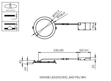 Dimension Drawing (without table) - DN145B LED20S/830_840 PSU WH