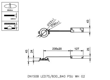 Dimension Drawing (without table) - DN150B LED7S/830_840 PSU WH G2