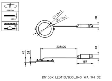 Dimension Drawing (without table) - DN150X LED11S/830_840 WIA WH G2
