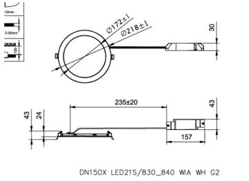 Dimension Drawing (without table) - DN150X LED21S/830_840 WIA WH G2