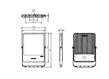 Dimension Drawing (without table) - BVP166 LED480/840 PSU 400W SWB