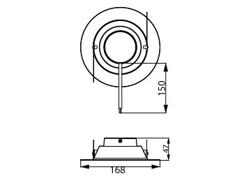 Dimension Drawing (without table) - DN016B LED12/CW 15W 100-240V D125 RD ND