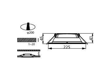 Dimension Drawing (without table) - DN027B G3 LED20/CW 19W 220-240V D200 RD