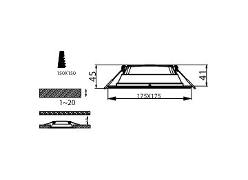 Dimension Drawing (without table) - DN027B G3 LED12/CW 12W 220-240V L150 SQ
