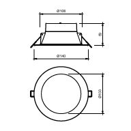 Dimension Drawing (without table) - DN029B G2 LED10/CCT PSR-E D120 NZ