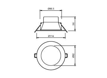 Dimension Drawing (without table) - DN029B G2 LED8/CCT PSR-E D90 NZ