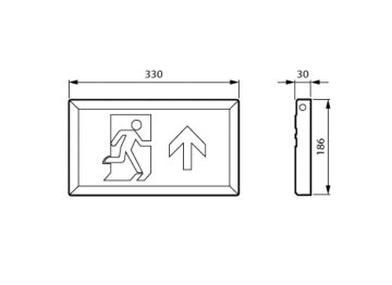 Dimension Drawing (without table) - EM155C SLIM WL EXIT SIGN M3 ELB UP WH