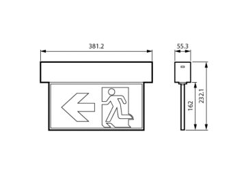 Dimension Drawing (without table) - EM259C WL/CM EXIT SIGN M3 ELW WH
