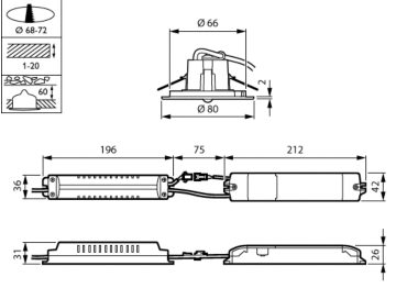 Dimension Drawing (without table) - EM250B REC 2S OA/CO NM3 ELW WH