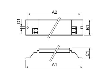 Dimension Drawing (with table) - HF-B 158/258 TL-D EII 220-240V 50/60Hz