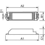 Dimension Drawing (with table) - HF-E 1/2 58 TL-D II 220-240V 50/60Hz