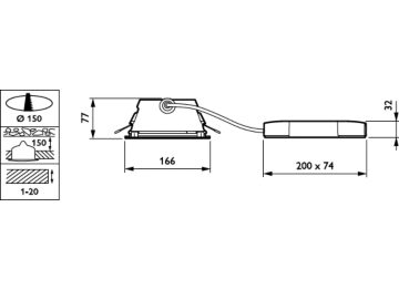 Dimension Drawing (without table) - DN462B LED11S/840 PSU-E C WH PCO P