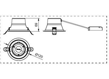 Dimension Drawing (without table) - DN391X LED14/840 P11L1W D100 AL GMG2HE
