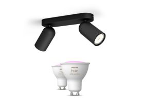 Pongee opbouwspot 2-pack in zwart + GU10-lampen met gekleurd licht
