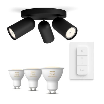 An image of product of the Pack de 3 spots Pongee noirs + Dimmer switch + GU10 ampoules à lumière blanche