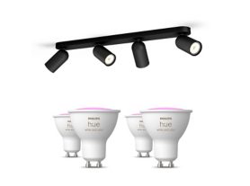 Pack de 4 spots Pongee noirs + ampoules GU10 à couleur variable