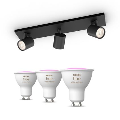 An image of product of the Pack de 3 spots Philips Myliving Runner noirs + ampoules GU10 à couleur variable