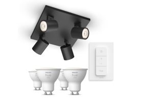 Runner opbouwspots 4-pack in zwart + dimmer switch + GU10-lampen met wit licht