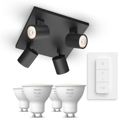 An image of product of the Pack de 4 spots Runner noirs + Dimmer switch + ampoules GU10 à lumière blanche