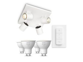 Runner Spots 4er-Pack in weiß + Dimmschalter + GU10 weiße Lampen