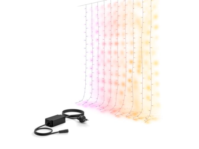 Nahaufnahme der Vorderseite von Festavia Vorhanglichterkette (1,35 × 2 m transparentes Kabel, 250 LEDs) + 40-W-Netzteil