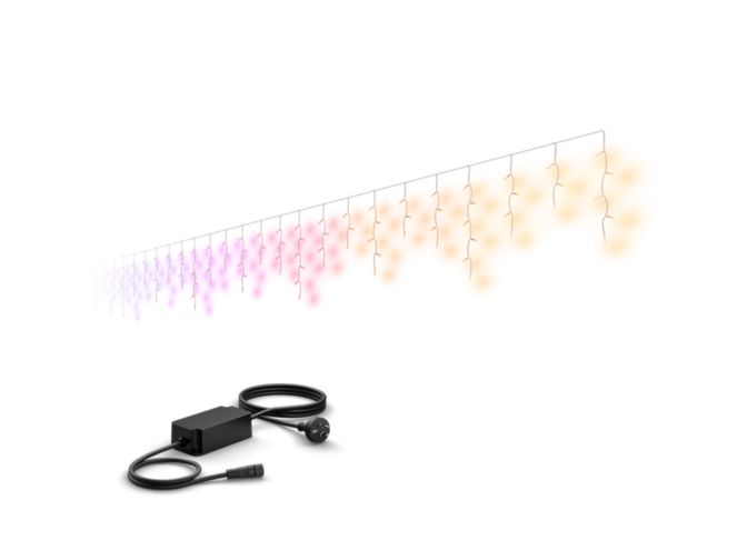Close up of front of Festavia icicle lights (8.5 m transparent cable, 250 LEDs) + 40W power supply