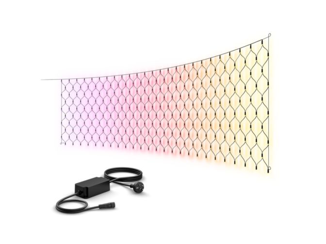 Close up of front of Festavia net lights (1 x 3.5 m black cable, 250 LEDs) + 40W power supply