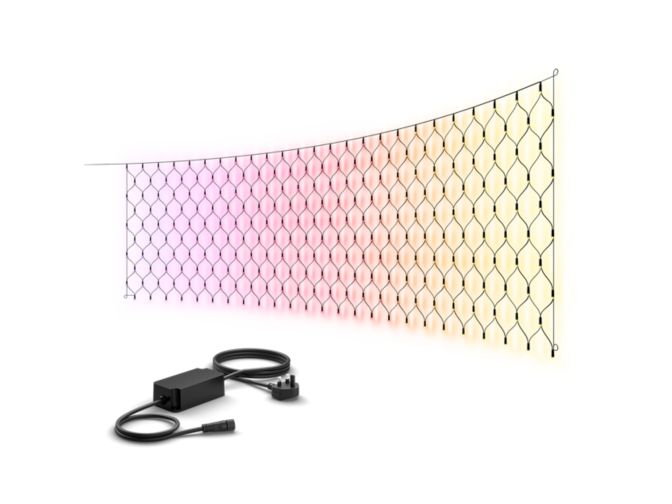 Close up of front of Festavia net lights (1 x 3.5 m black cable, 250 LEDs) + 40W power supply