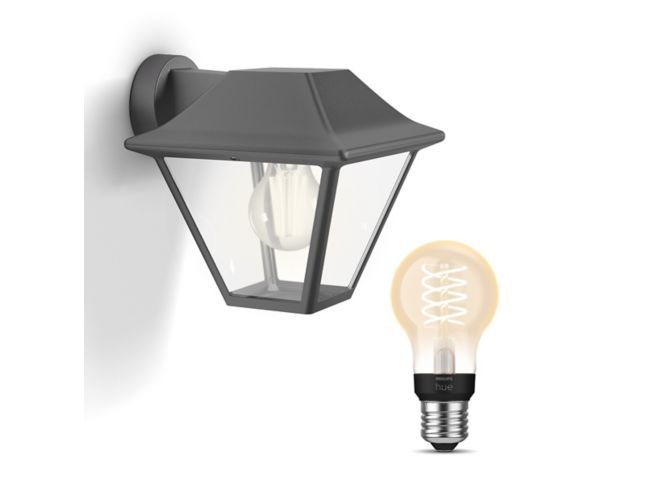 Close up of front of Alpenglow Wall Light Anthracite + E27 White Filament Bulb