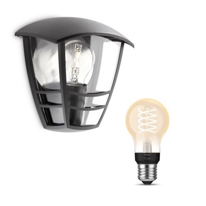 Close up of front of Creek Base Wall Lantern Black + E27 White Filament Bulb