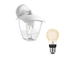 Creek Down Wall Lantern White + E27 White Filament Bulb