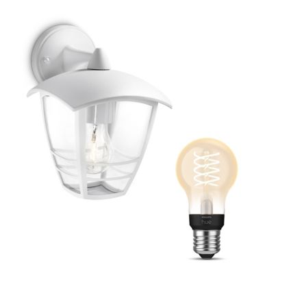 Close up of front of Creek Down Wall Lantern White + E27 White Filament Bulb