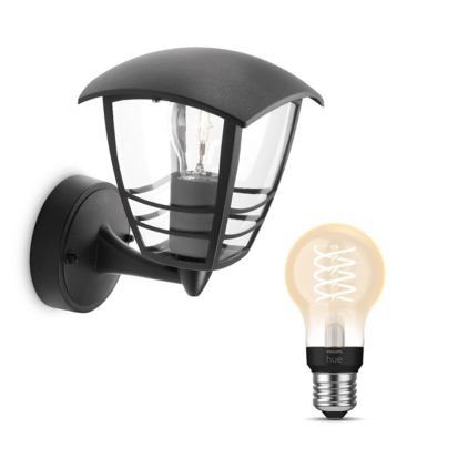 Close up of front of Creek Up Wall Lantern Black + E27 White Filament Bulb