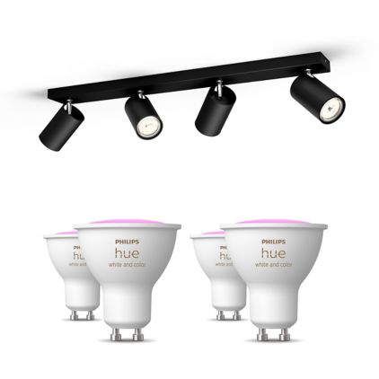 Close up of front of Kosipo Bar-Tube 4-spotlights Black + GU10 colored Bulbs