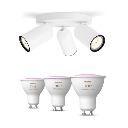 Close up of front of Pongee Plate 3-spotlights White + GU10 colored LED Bulbs