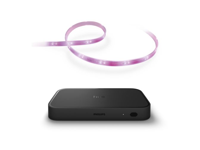 Close up of front of Bundle: Lightstrip + Hue sync box 8K