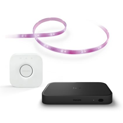 Close-up van de voorkant van Resilience bundel: Lightstrip Plus + Hue Sync box 8K + Bridge