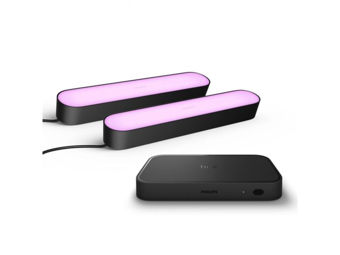 Close up of front of Bundle: Hue sync box 8K + 2-pack Play bar black
