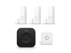 3 Secure contact sensors in white + motion sensor + Bridge Pro