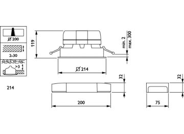 Dimension Drawing (without table) - DN572B LED24S/840UE PSU-E C WH