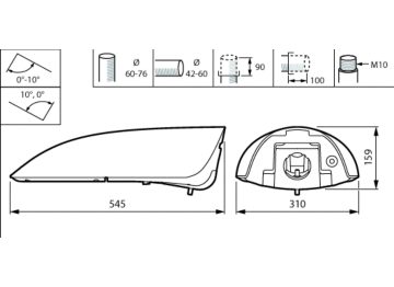 Dimension Drawing (without table) - BGP501 LED45-4S/740 II GF DM11 GR CO CLO