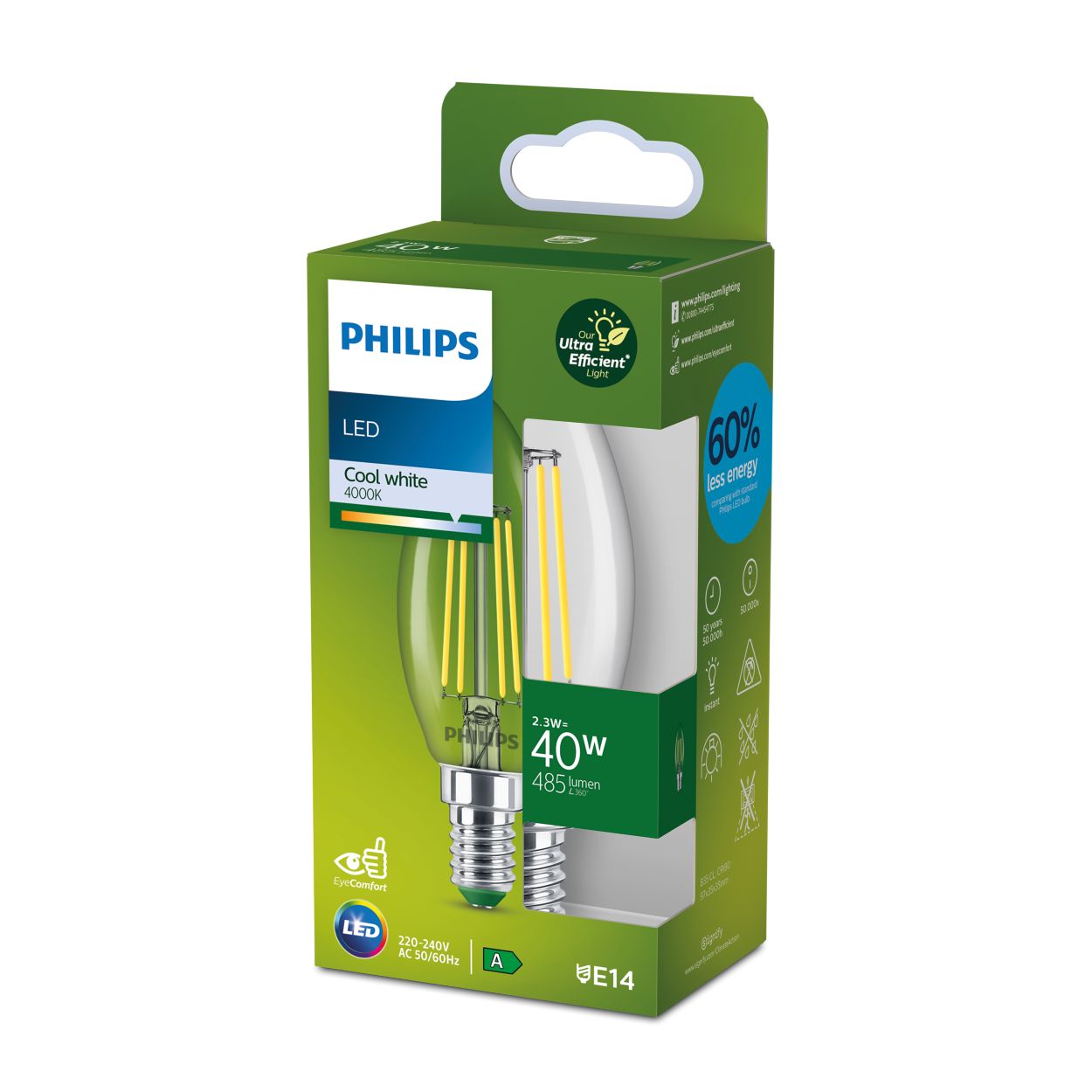 Ultraeffizient UltraEfficient-Filament-Kerzenlampe, B35 E14 