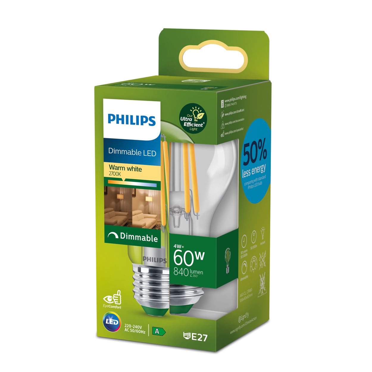 Ultraeffizient Filament-Lampe, transparent, 60 W A60 E27  