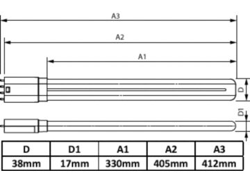 Dimension Drawing (with table) - LED PLL HF 20W 840 4P 2G11 1PK 10/1