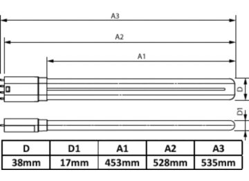 Dimension Drawing (with table) - LED PLL HF 26W 840 4P 2G11 1PK 10/1