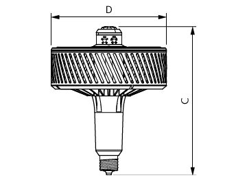 Dimension Drawing (with table) - TForce HB 160W E40 865 WB Sensor LA