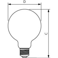 Dimension Drawing (with table) - LED classic 25W G93 E27 GOLD SP D SRT4